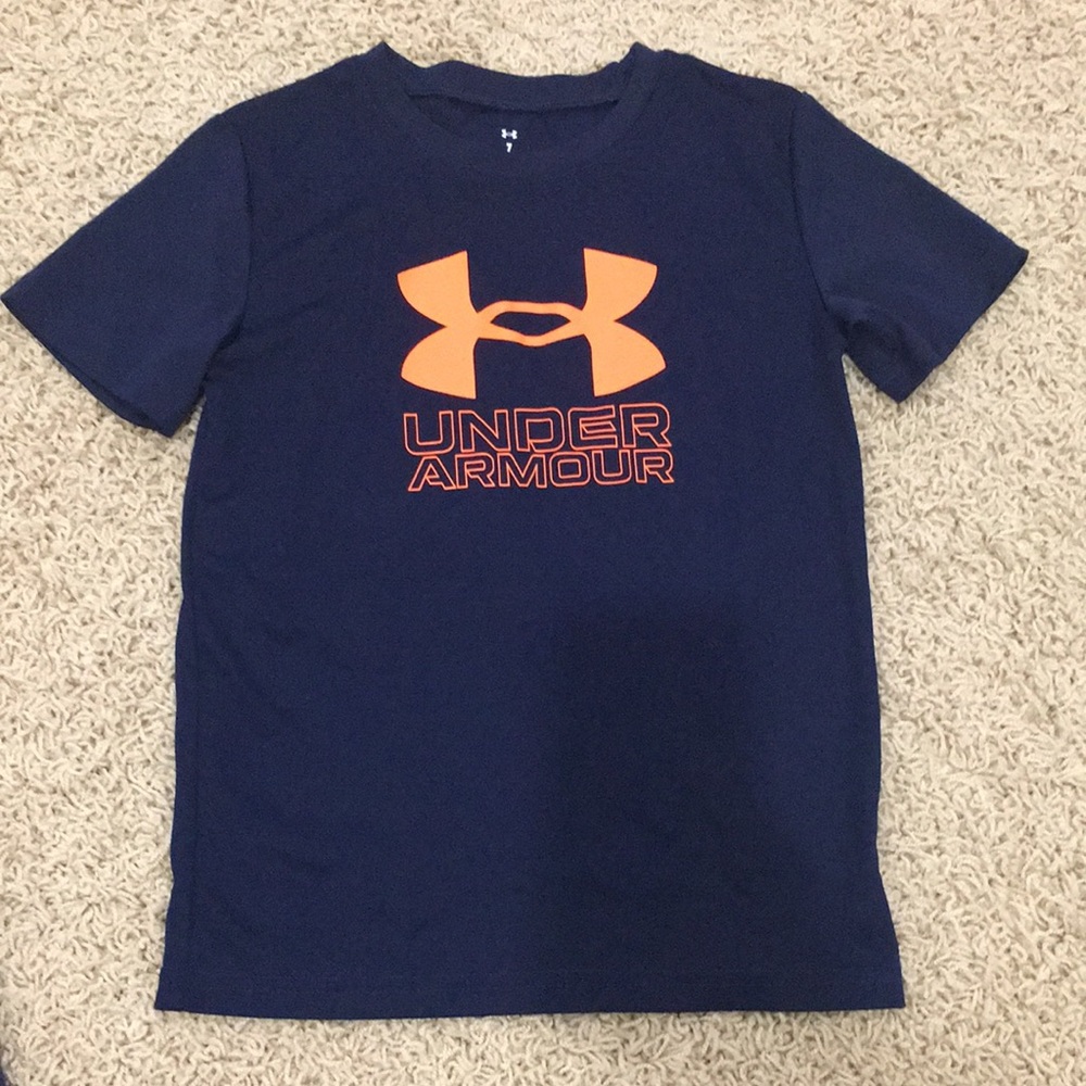 Under Armour Navy Short Sleeve Tee with Bright Orange Logo